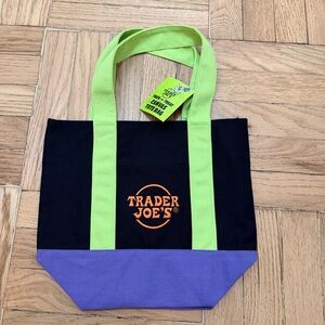Brand New w. tag Trader Joe’s Mini Black Multicolor Canvas Tote Bag